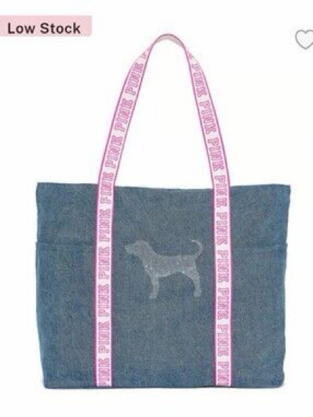 PINK Victoria Secret Denim Tote Bag with Pink Logo Straps